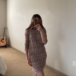 CHELSEA28 Brown Lace Short Dress